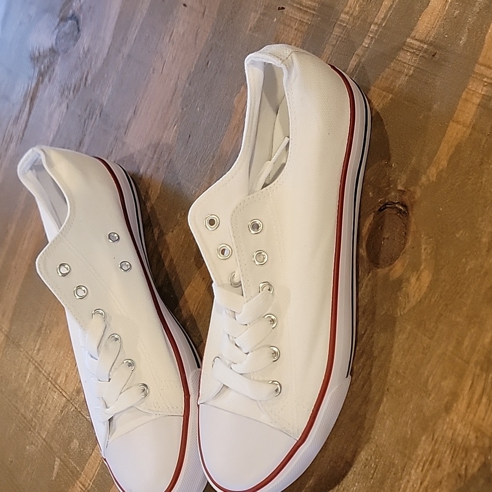 Amazon White and Red Canvas Sneakers